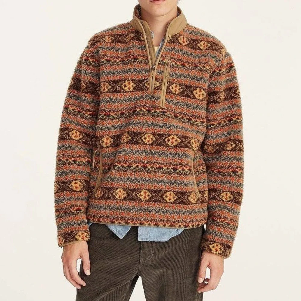 J Crew Nordic Fair Isle Sherpa Fleece Pullover Mens XL Aztec 1/4 Zip Outdoors